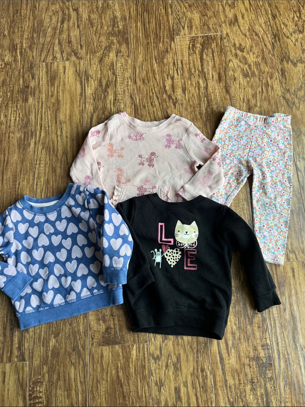 Toddler 3-Piece Top & Legging Set — Hearts, Kitty Love, Floral